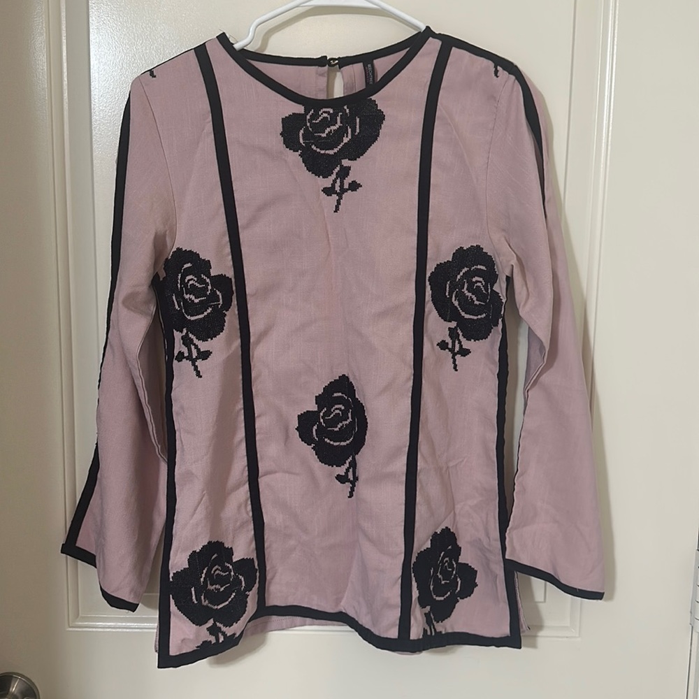 Cotton top with cross stitch embroidery